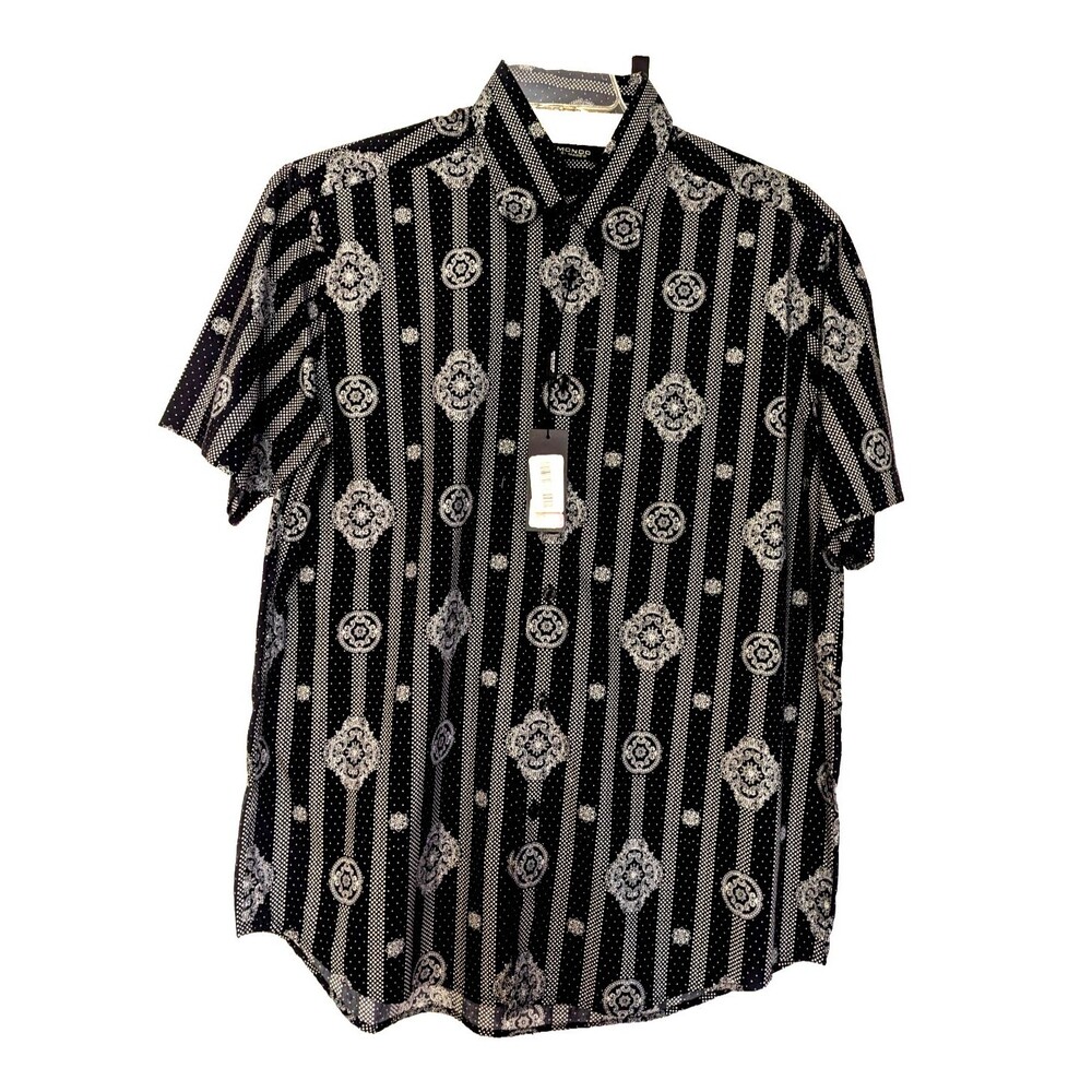 Mondo Di Marco Men's XL SS Button Down Black Geometric Luxury NWT  1990's  VTG